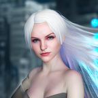 a woman with white hair