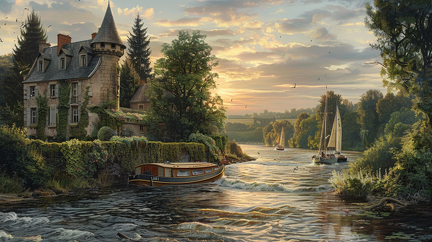 Serene scene on the river Aven in France